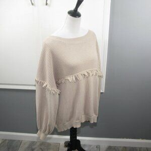 Grace+Karma Beige Fringe Trim Long Sleeve Sweater Size 2X